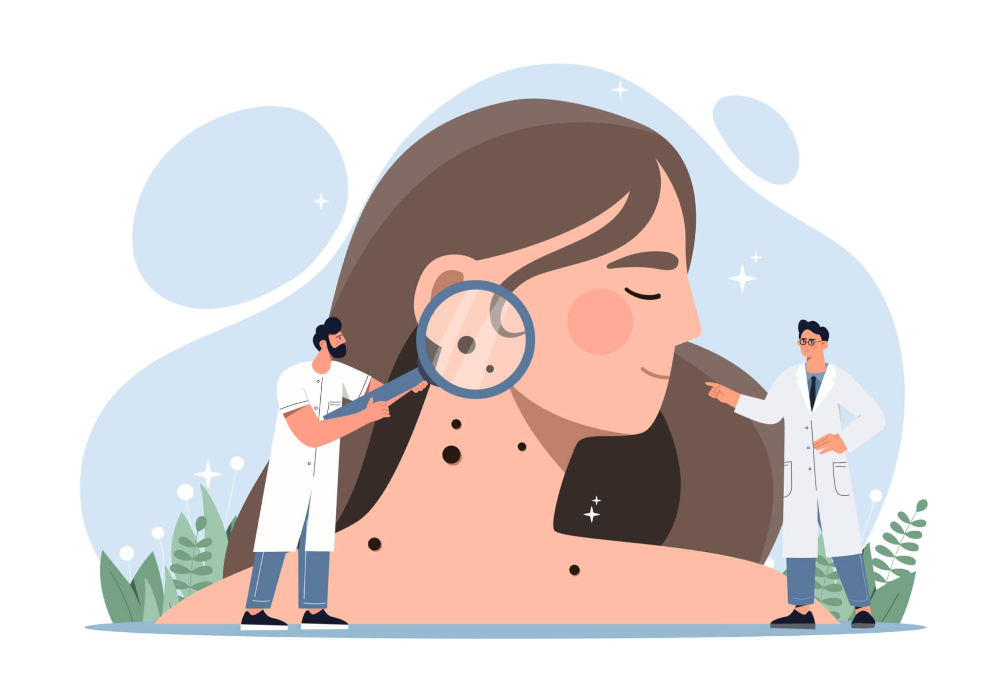 Image depicting doctors screening a woman for skin cancer
