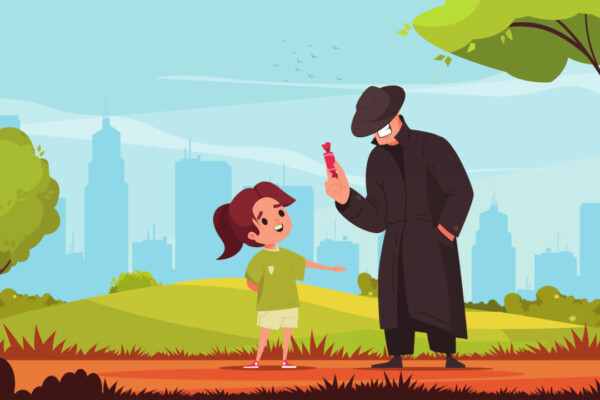 Cartoon depicting stranger offering child candy