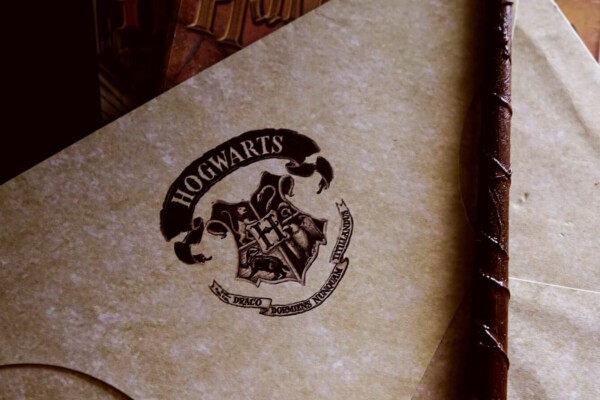 Hogwarts logo and wand