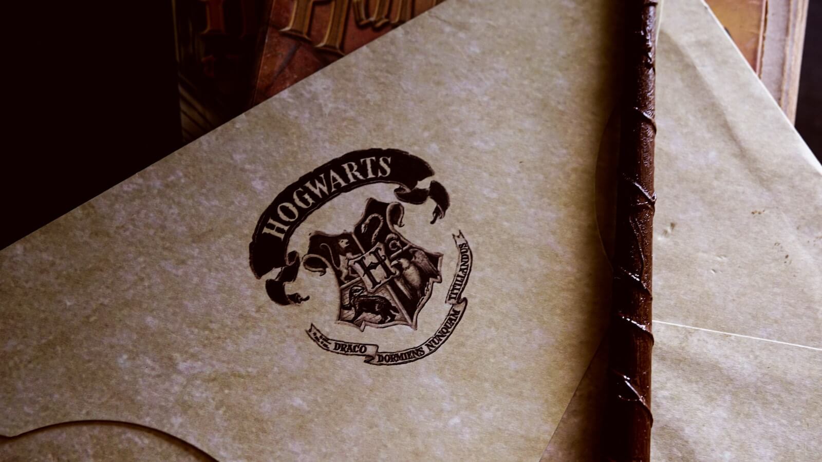 Hogwarts logo and wand