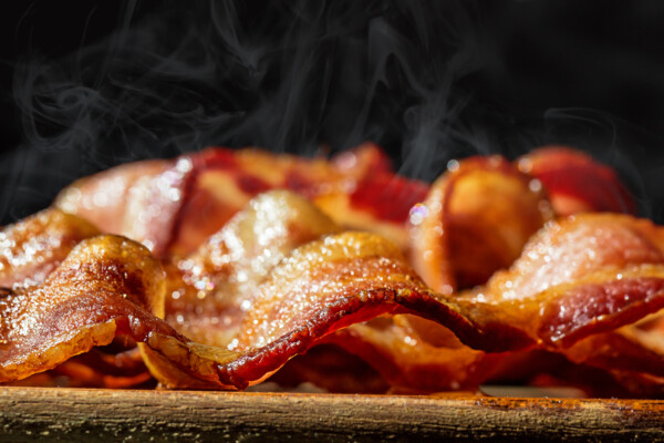 Closeup of freshly cooked bacon