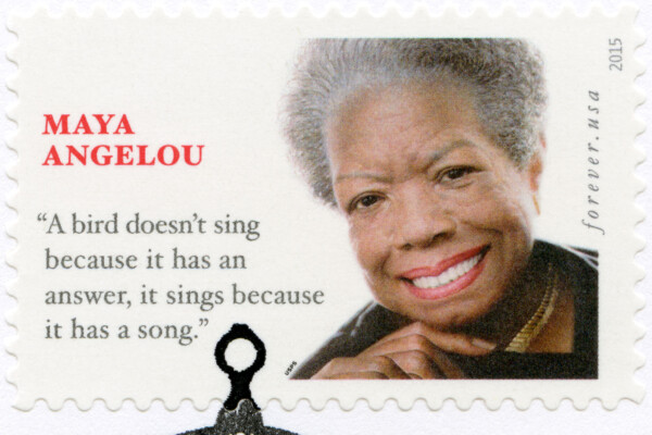 A stamp printed in USA shows Maya Angelou Marguerite Annie Johnson (1928-2014), American singer and civil rights activist, Forever, 2015