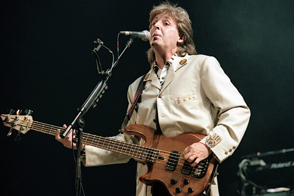 Paul McCartney playing bass in Washington, D.C. in 1990