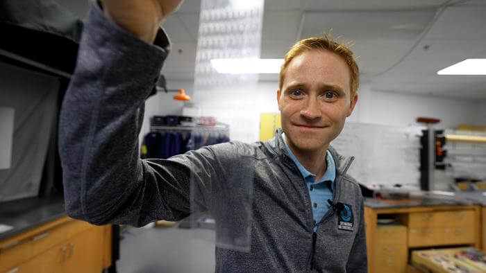 Prof. Michael Barlett holds new type of tape