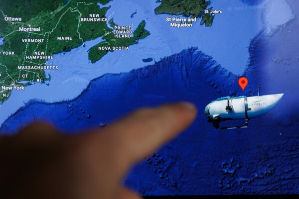 Boston, United States of America - 2023 June 21: Missing Titanic submarine OceanGate place of disappearance on map.
