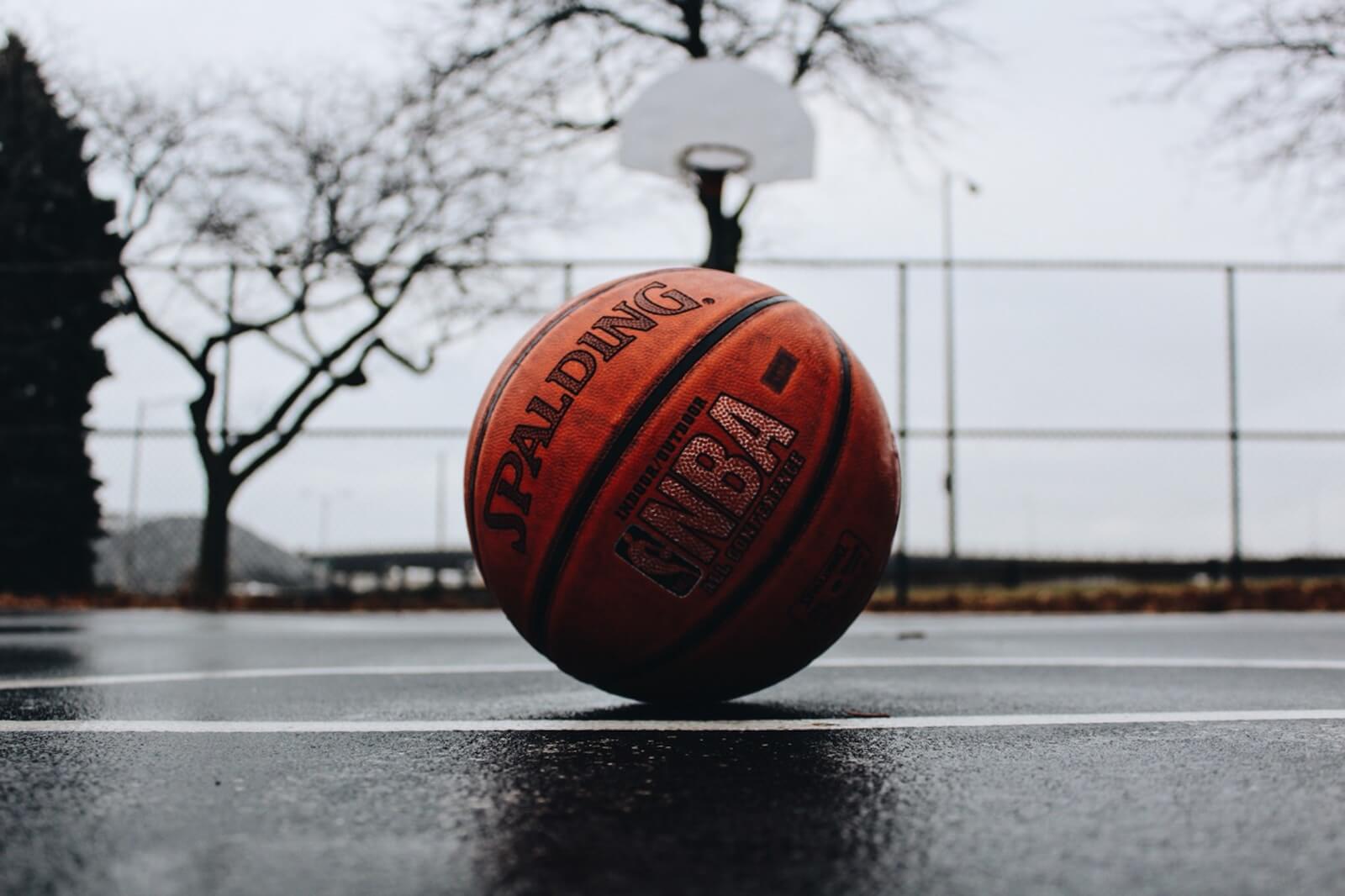 Spalding basketball in an empty court