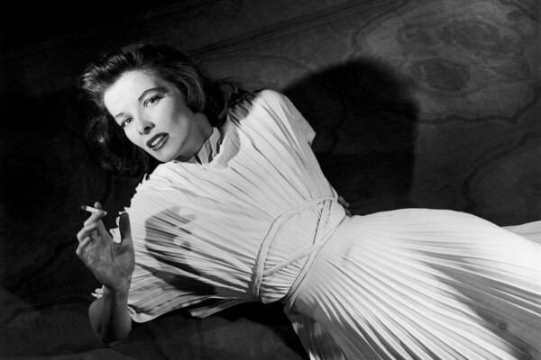 Katharine Hepburn smoking a cigarette