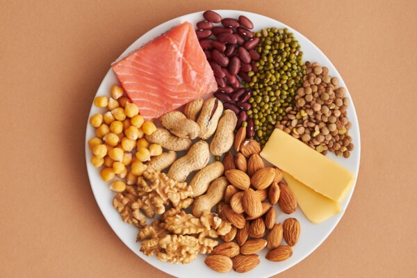 Picture of protein rich foods on a plate