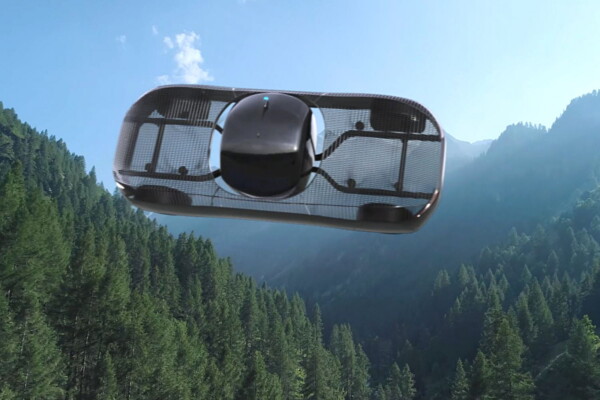 Artist visualization of the Alef Model A flying car in flight.