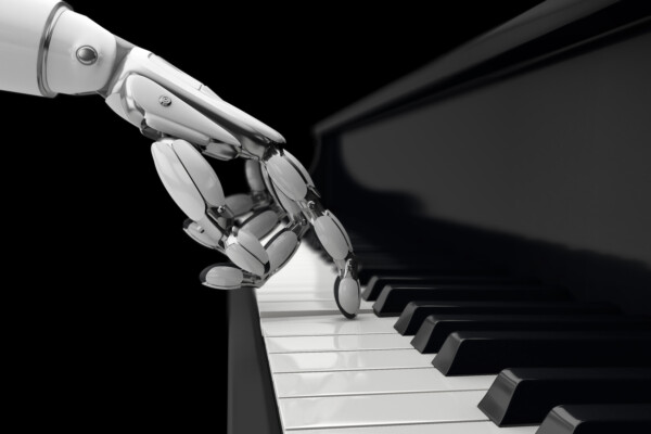 robot hand plays piano