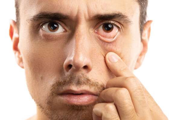 Man with a red dry eye