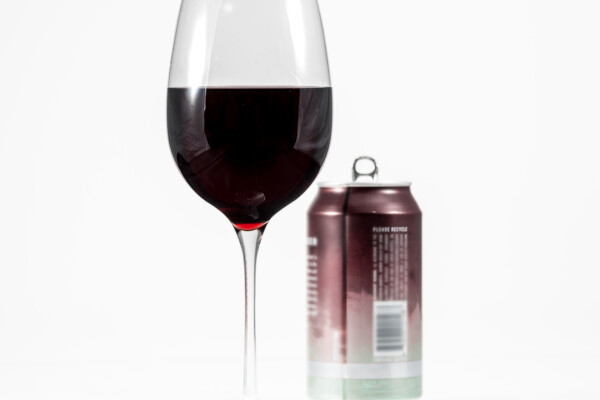 Canned red wine poured into a glass