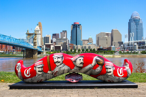 A Red Stockings mustache statue in Cincinatti