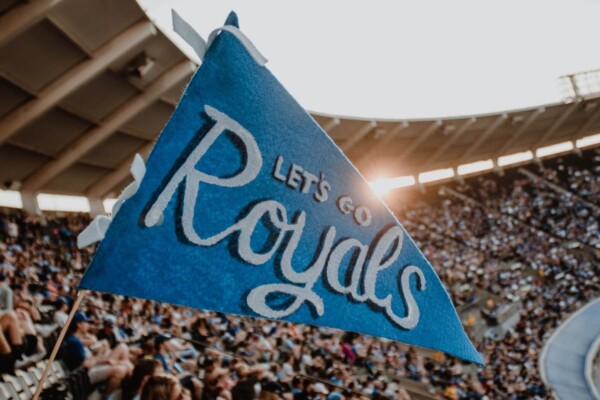 A Kansas City Royals flag in the stands