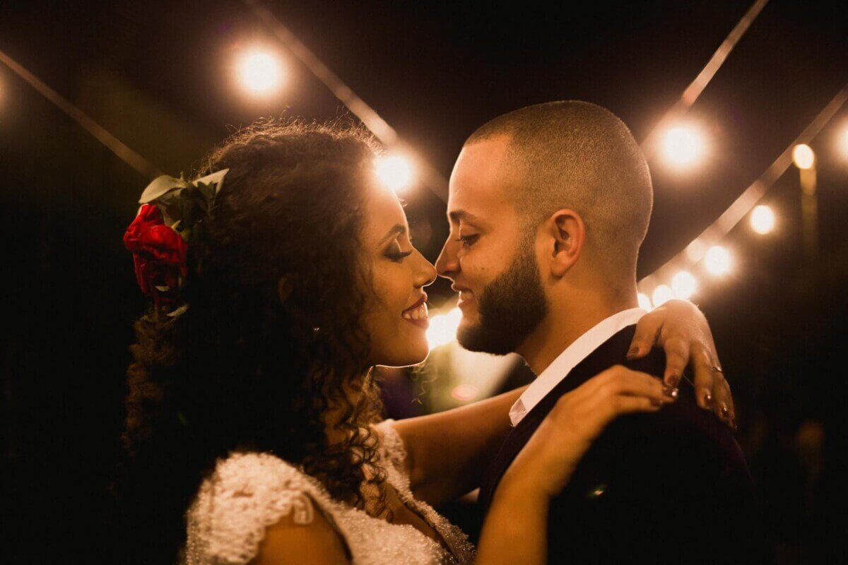Bride and groom slow dancing