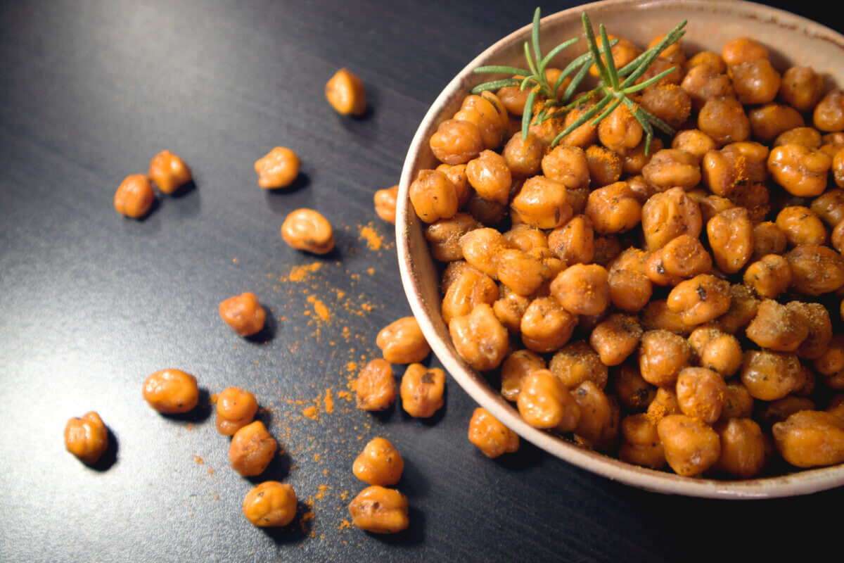 Healthy vegan crispy roasted chickpeas. Selective focus.