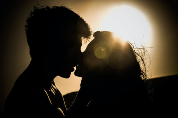 A couple kissing