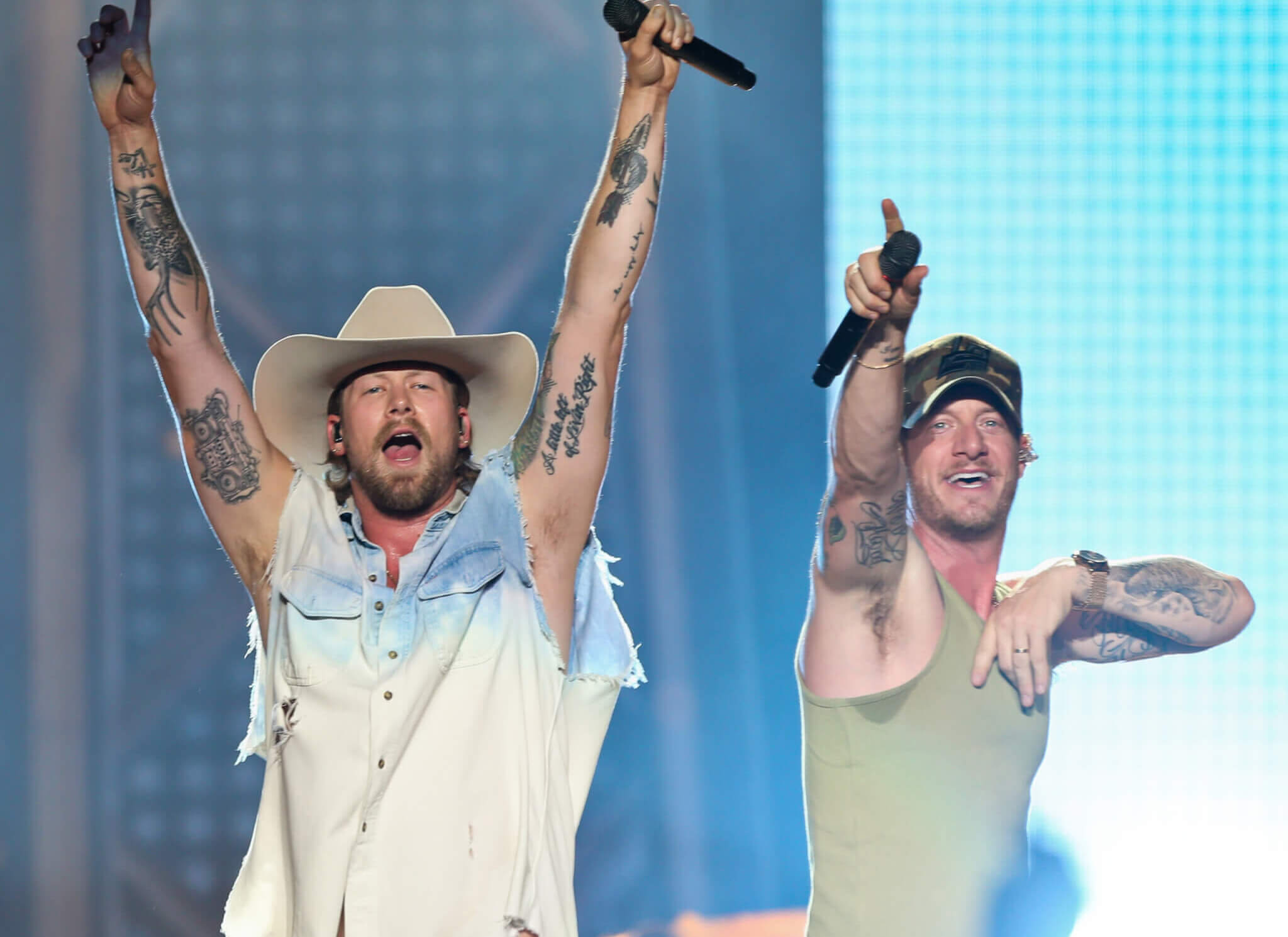 Brian Kelley, (L) and Tyler Hubbard of Florida Georgia Line perform in New York 2019