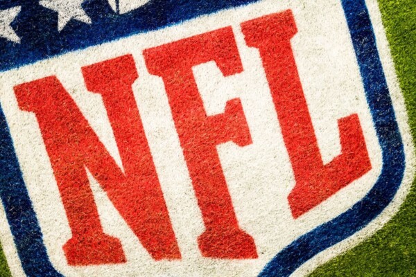 aerial photography of NFL logo printed on field