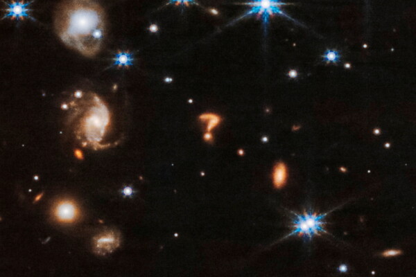 Detail of the question mark shape spotted in the James Webb Space Telescope image