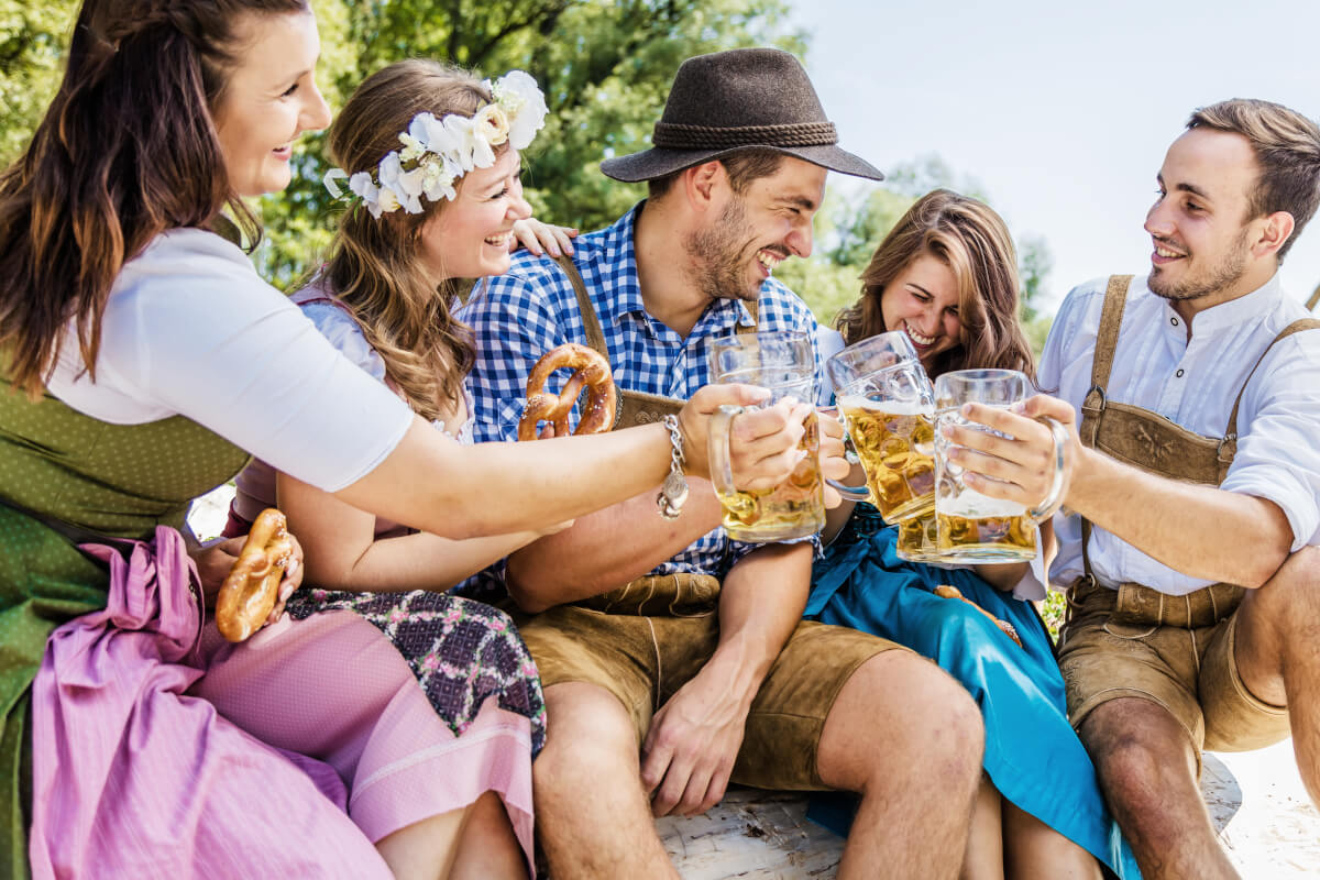 Friends drinking beer during Oktoberfest