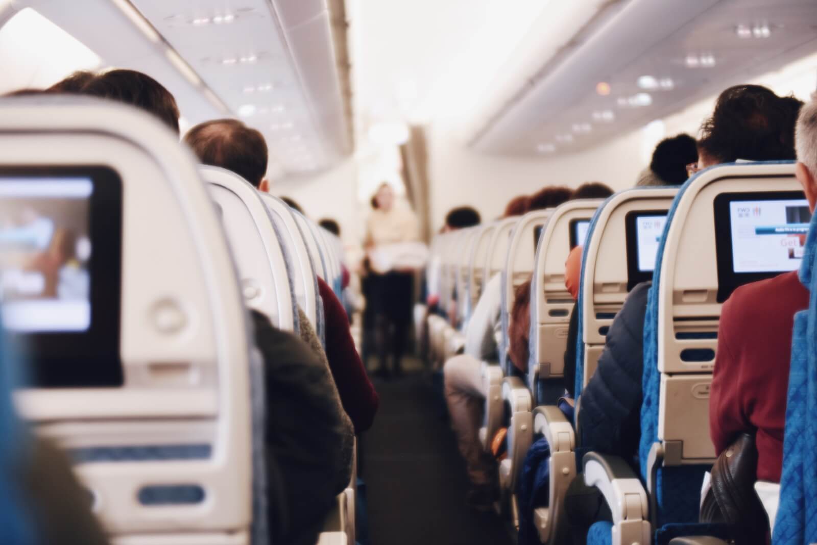 Rows of airplane seats