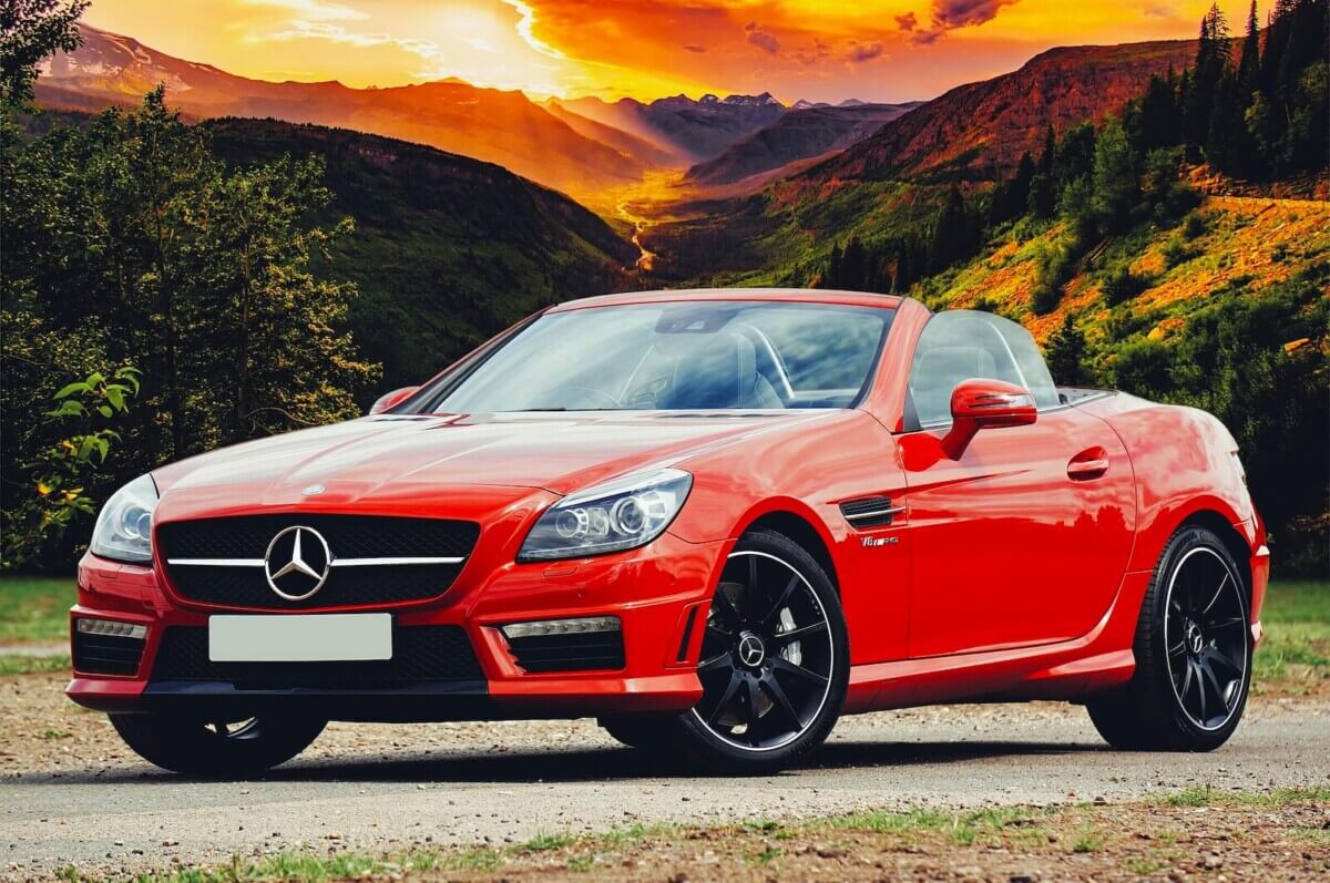 Red Mercedes-Benz convertible