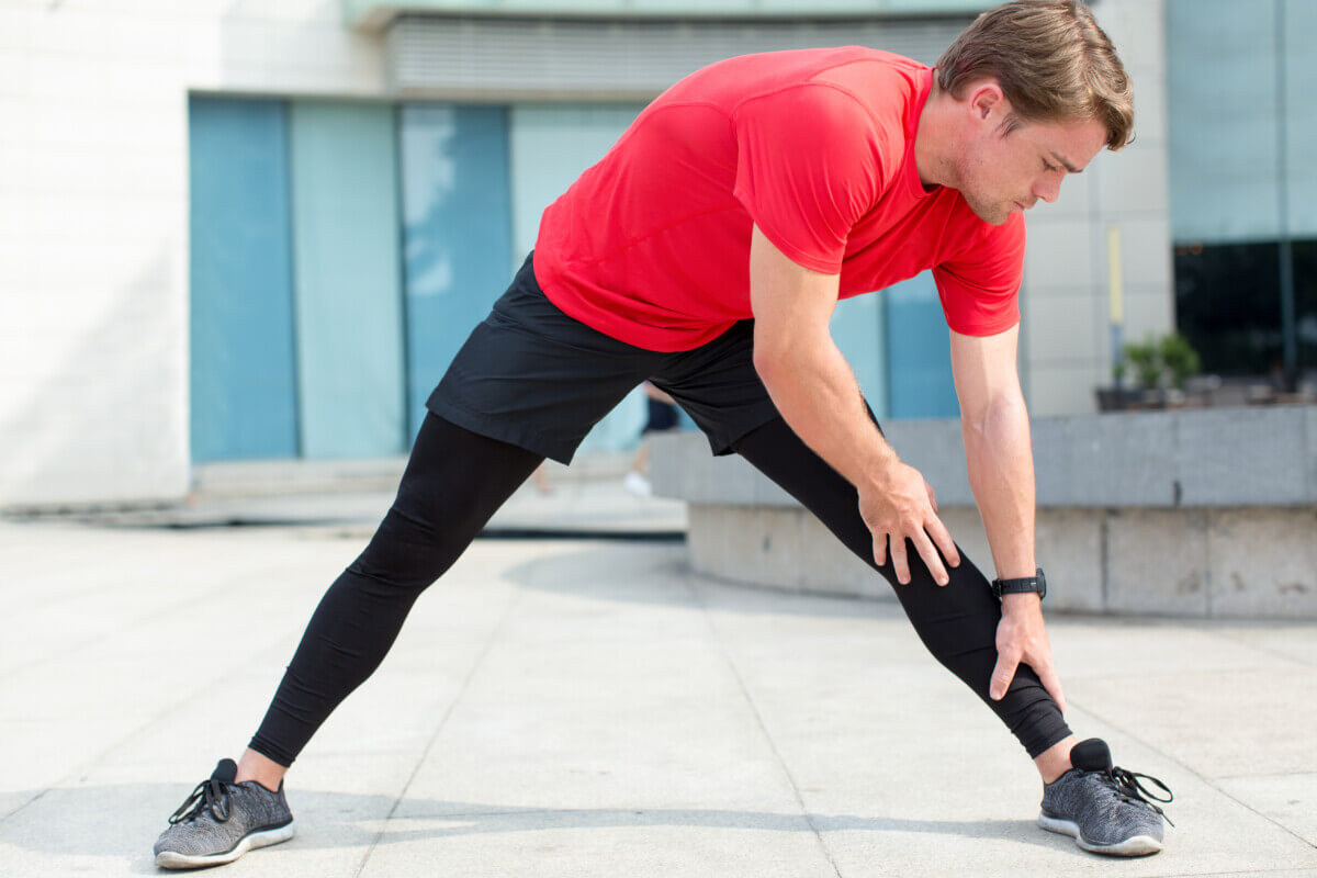 A man stretching
