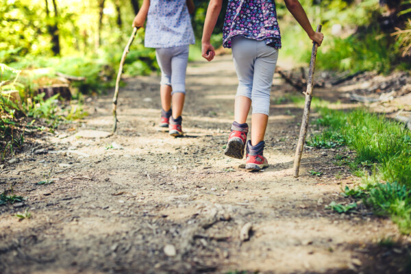 Two young girls hiking