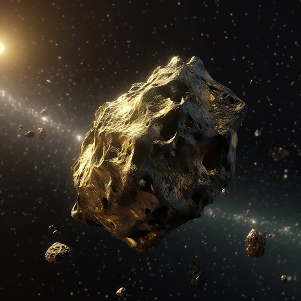 Gold Asteroid in space
