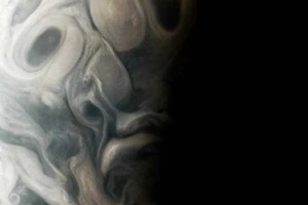 Detail of an image using raw data from NASA's JunoCam instrument on the Juno spacecraft, processed by citizen scientist Vladimir Tarasov.