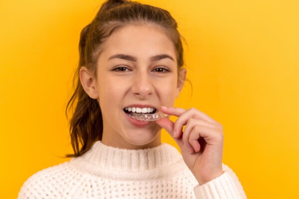 Someone inserting their mouthguard