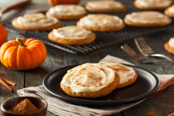 Pumpkin cookies with icing
