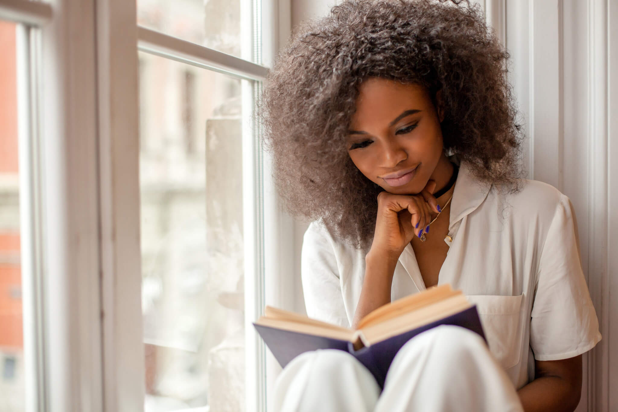 A woman reading a book