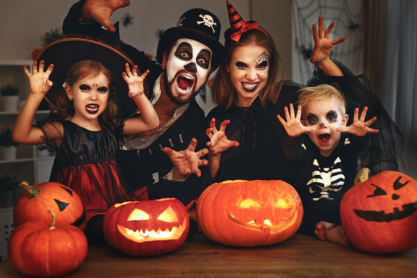A family celebrating Halloween