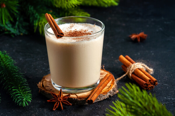 A glass of egg nog
