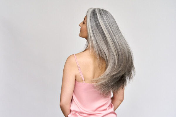 A grey-haired woman
