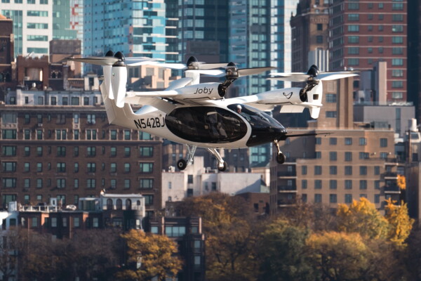 The Joby Aviation aircraft performs first ever electric air taxi flight over New York City