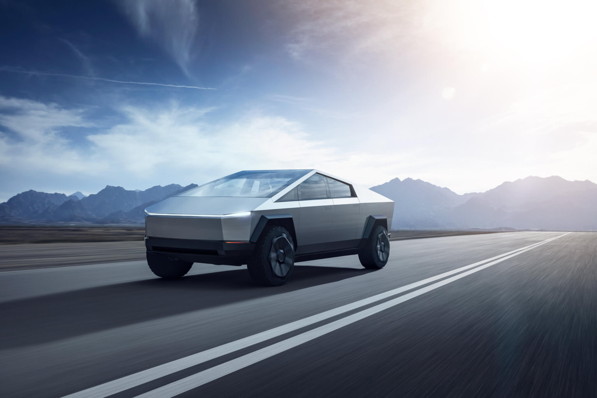 Tesla Cybertruck on the road.