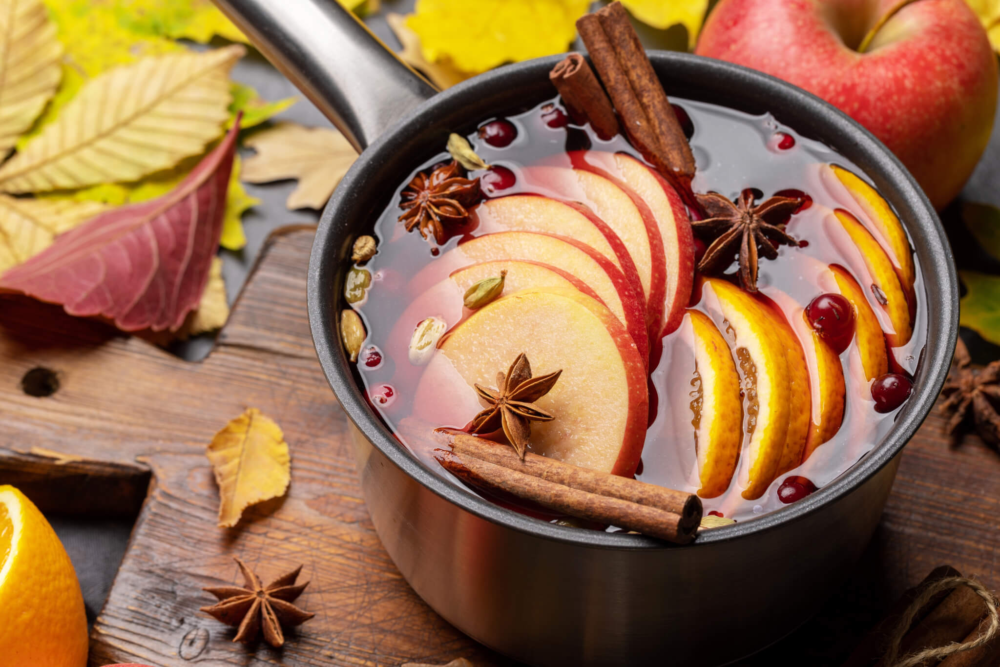 Mulled wine in a pot