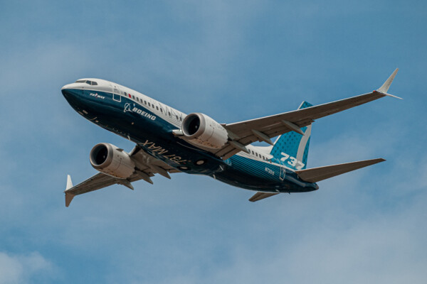 Boeing 737-7 MAX displaying at the Farnborough International Airshow