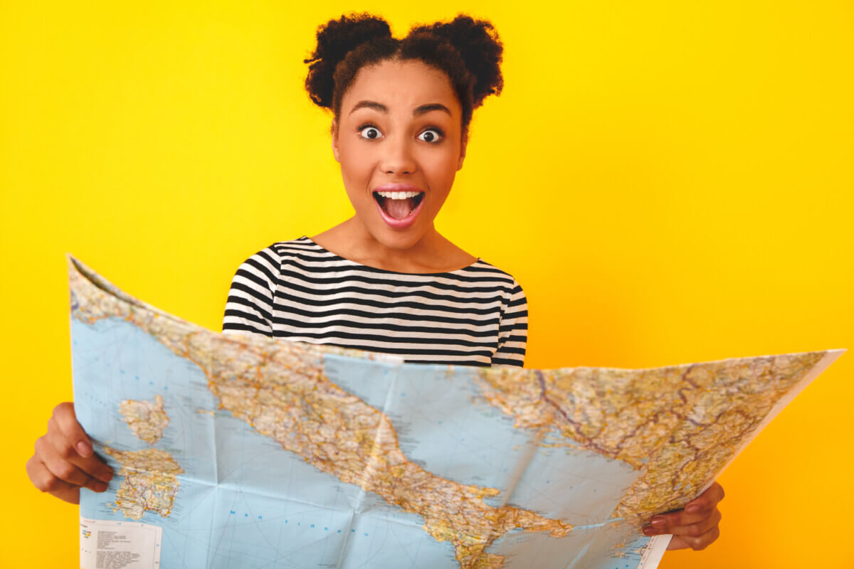 Woman looking at map