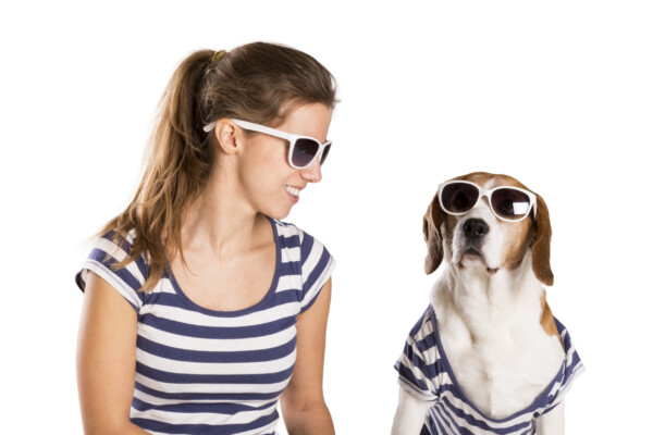 dog owner with dog in the same outfit