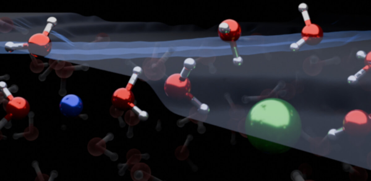 Graphic representation of the liquid/air interface in a sodium chloride solution