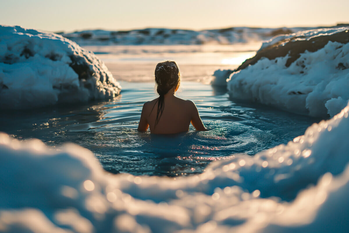 Woman ice bathing