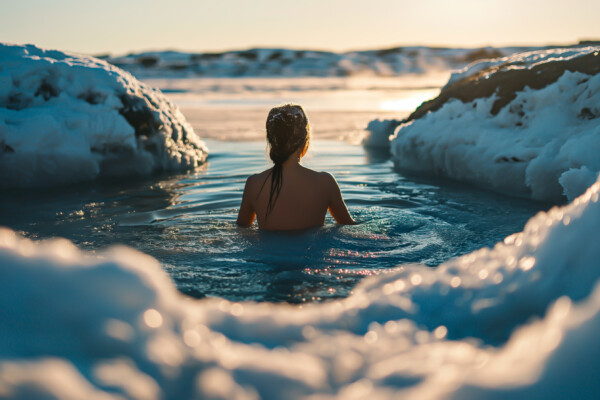 Woman ice bathing