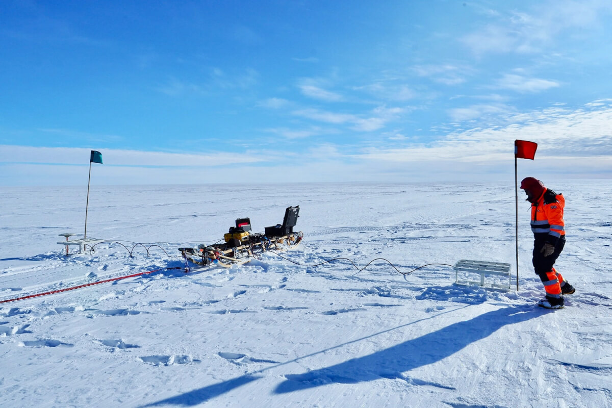 Collecting ground-based radar data to image kilometers of ice with electromagnetic waves