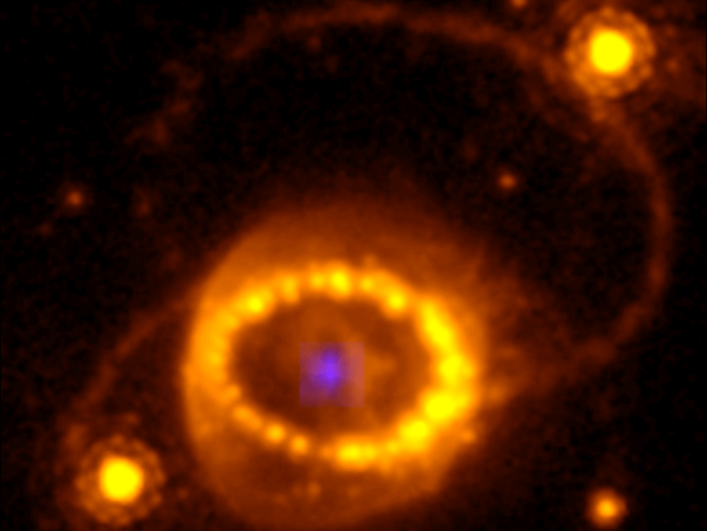 Hubble and JWST image of Supernova 1987A