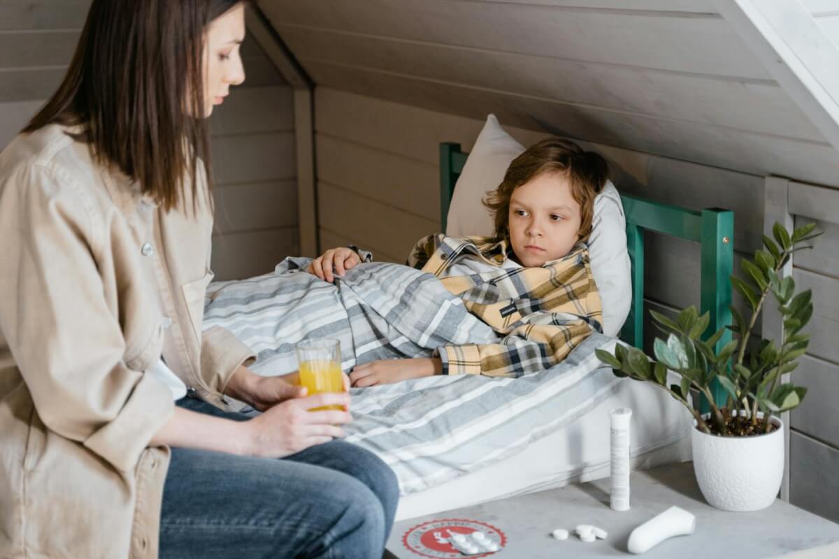 Child sick in bed