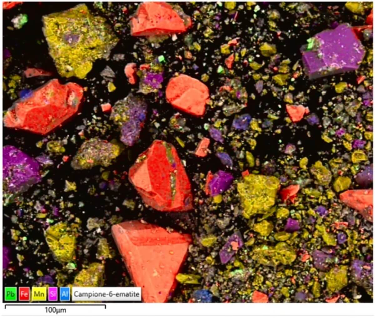 Mineralogical composition of the cosmetic preparation of an ancient lipstick.